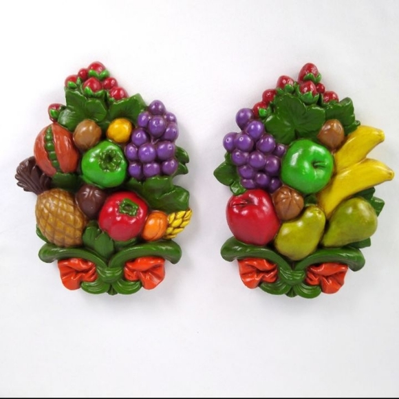 Vintage Other - Vintage 60's 70's Chalkware Fruit Wall Hangings